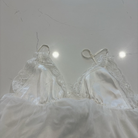 Tosca VTG White Lace Full Slip Maxi Lingerine  Doble Layer Nightgown Sz Small - Picture 3 of 14